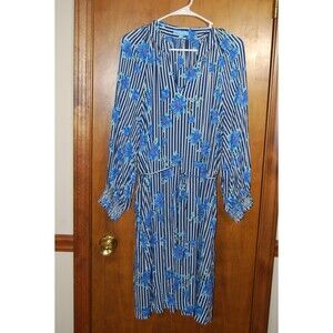Draper James Blue and White Striped Midi Dress with Floral Print